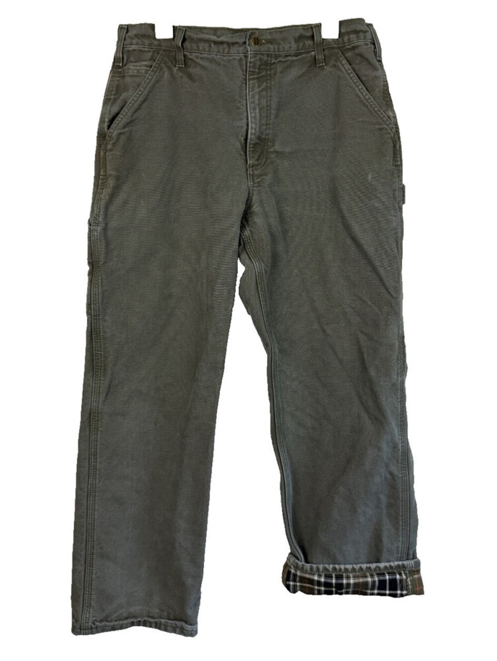 Carhartt Men Flannel Lined Pants 34x30 Loose Fit BN0111-M Green Gray